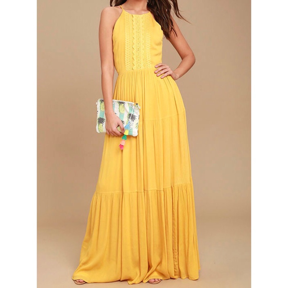 NWOT - Lulu's Embroidered Maxi Dress "For Life"
